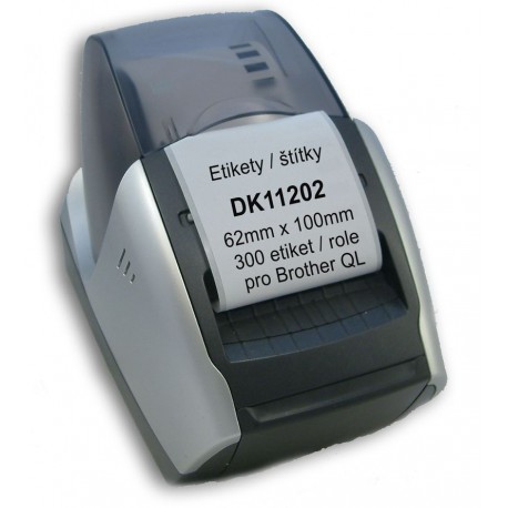 Etikety / Štítky DK11202 (DK-11202) 62mm x 100mm, 300 etiket / role, adresní štítky, kompatibilní pro Brother QL, bílé s držákem